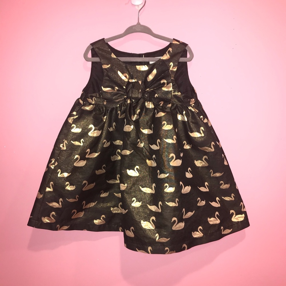 Cat & Jack Black Gold Swan Holiday Dress Size 3T